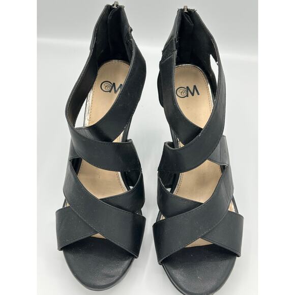 Strappy wedge heel gladiator sandals in black size 8.5 wide - Picture 1 of 8